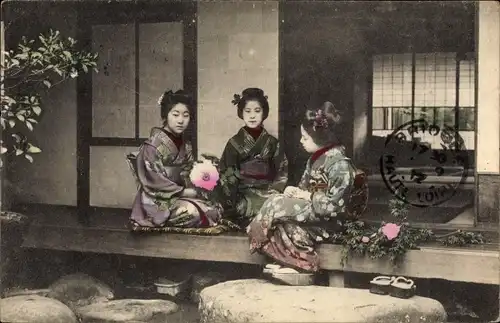 Ak Japan, Mädchen in Kimono, Geishas