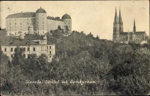 Ak Uppsala Schweden, Slottet och Domkyrkan