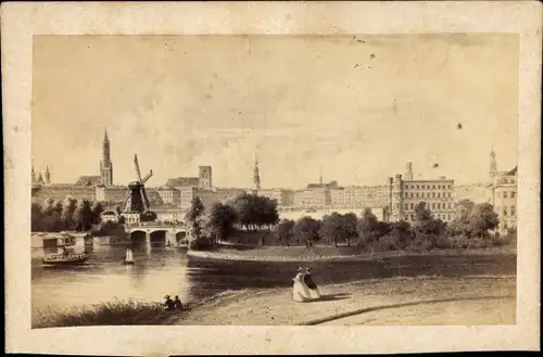 CdV Hamburg um 1880/1890, Die alte Lombardsbrücke mit der Windmühle