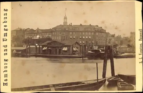 CdV Hamburg Neustadt um 1880/1890, Ein Stück Elbe, Hafen, Vorsetzen und Baumwall, Michaeliskirche