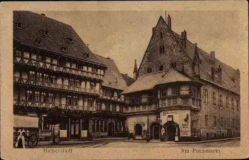 Ak Halberstadt Sachsen Anhalt, Am Fischmarkt, Hotel Weißes Roß