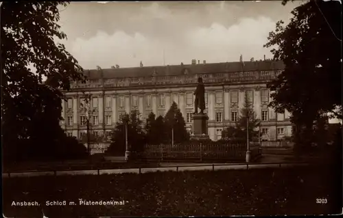 Ak Ansbach in Mittelfranken Bayern, Schloss, Platendenkmal