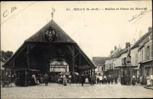 Ak Milly Essonne, Halles et Place du Marché