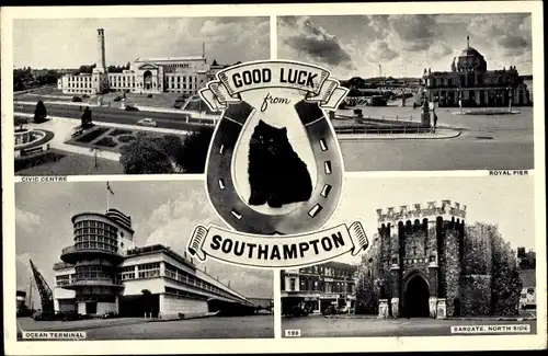 Ak Southampton South East England, Civic Centre, Royal Pier, Ocean Terminal, Bargate, North Side