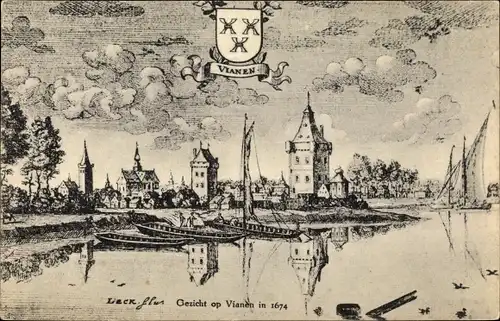 Ak Vianen Utrecht Niederlande, Gezicht op Vianen in 1674