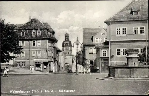 Ak Waltershausen in Thüringen, Markt, Nikolaustor