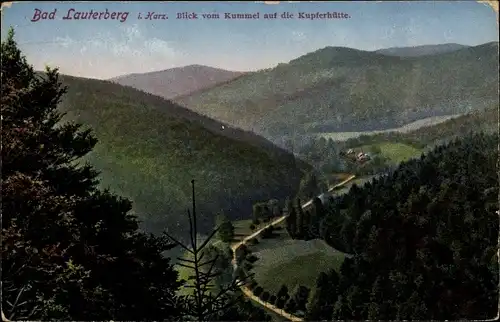 Ak Bad Lauterberg im Harz, Blick vom Kummel auf Kupferhütte, Hügelpartie