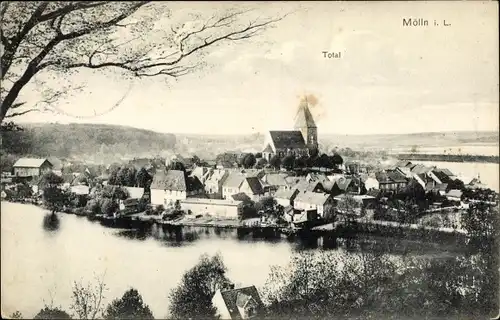 Ak Mölln im Herzogtum Lauenburg, Totalansicht vom Ort, Talblick, Wasser