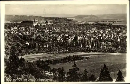 Ak Gotha in Thüringen, Panorama vom Ort, Wachsenburg, Vogelschau