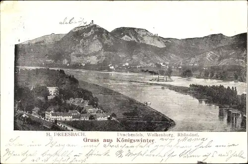 Ak Königswinter am Rhein, Drachenfels, Wolkenburg, Rhöndorf, Flusspanorama