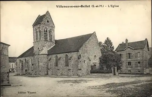 Ak Villeneuve-sur-Bellot Seine et Marne, L'Eglise, vue générale