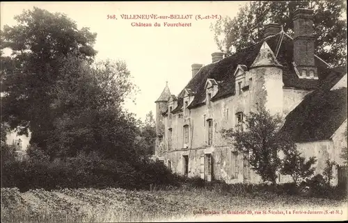 Ak Villeneuve-sur-Bellot Seine et Marne, Château du Fourcheret, vue extérieure, champ