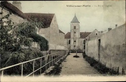 Ak Villiers-sur-Morin Seine et Marne, Rû et l'Église