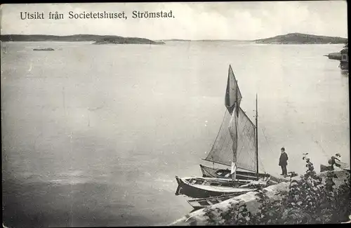 Ak Strömstad Schweden, Utsigt fran Societetshuset, Segelboot