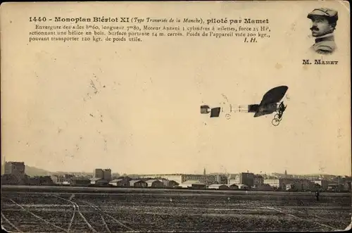 Ak L'Aviateur M. Mamet sur son monoplan Bleriot XI