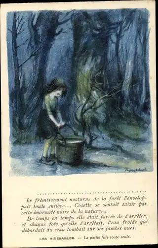 Künstler Ak Poulbot, Francisque, Les Miserables, Mädchen mit Wassereimer im Wald
