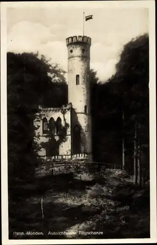 Ak Hann Münden in Niedersachsen, Aussichtsturm Tillyschanze, Fahne