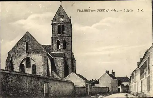 Ak Villiers sous Grez Seine-et-Marne, L'Église, vue générale