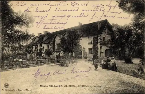 Ak Villiers-sur-Morin Seine et Marne, Moulin Guillaume, vue générale, riverains