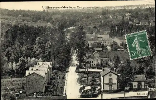 Ak Villiers-sur-Morin Seine et Marne, vue d'oiseau du village