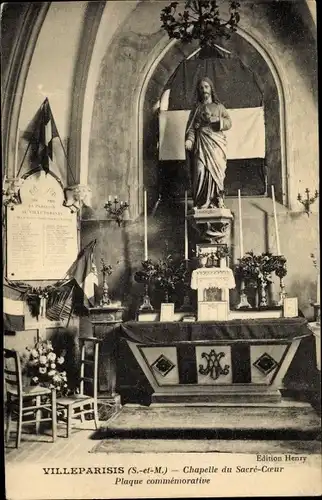 Ak Villeparisis Seine et Marne, Chapelle du Sacré Coeur, Plaque commémorative