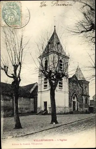 Ak Villeparisis Seine et Marne, L'Église, clocher, vue générale