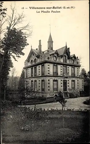 Ak Villeneuve-sur-Bellot Seine et Marne, Le Moulin Foulon, vue de face