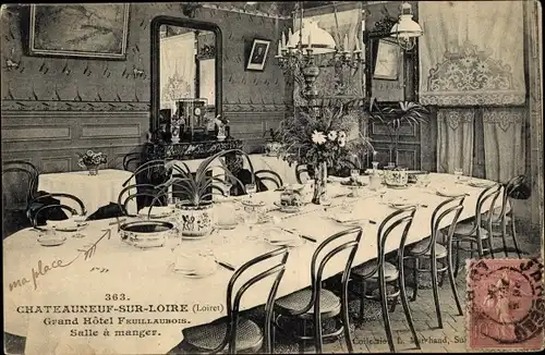 Ak Chateauneuf sur Loire Loiret, Hôtel Feuillaubois Intérieur, Salle à Manger