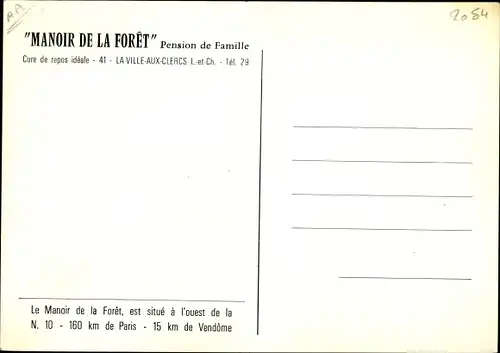 Ak La Ville aux Clercs Loir et Cher, Manoir de la Forêt, Pension de Famille