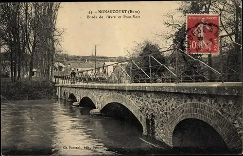 Ak Nonancourt Eure, Bords de l´Avre et Pont Vert