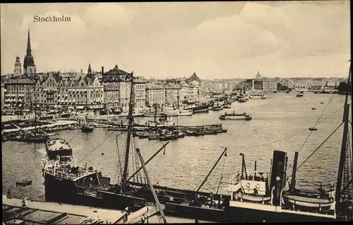 Ak Stockholm Schweden, Hafenansicht