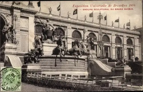 Ak Bruxelles Brüssel, Exposition Universelle, Groupe Sculptural du Grand Bassin