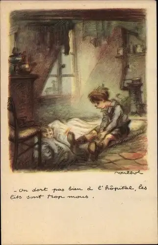 Künstler Ak Poulbot, Francisque, On dort pas bien à l'hôpital, Enfants