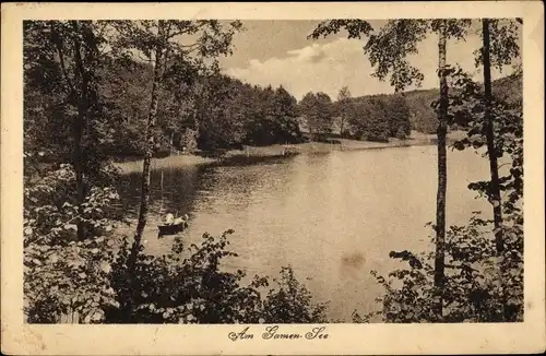 Ak Strausberg in Brandenburg, Partie am Gamensee, Ruderboot