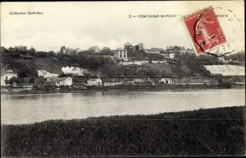Ak Fontaine le Port Seine et Marne, vue générale, bord de la rivière