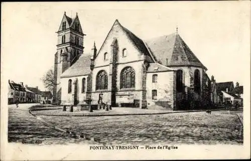 Ak Fontenay Trésigny Seine et Marne, Place de l'Eglise