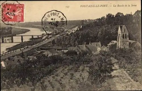 Ak Fontaine le Port Seine et Marne, La Boucle de la Seine, Pont