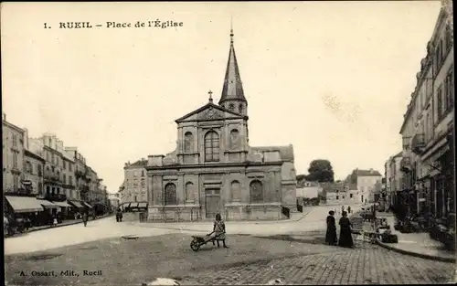 Ak Rueil Hauts-de-Seine, Place de l'Église, fille avec brouette