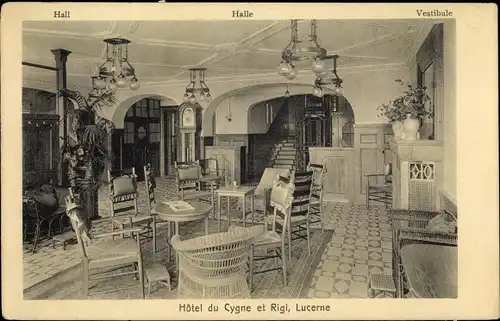 Ak Luzern Stadt Schweiz, Hotel du Cygne et Rigi, Halle, Vestibule, Innenansicht