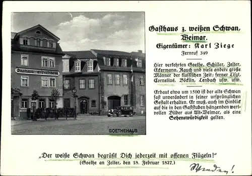 Passepartout Ak Weimar in Thüringen, Gasthaus Zum Weißen Schwan, Goethehaus