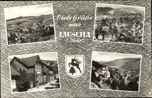 Wappen Ak Lauscha in Thüringen, Panorama, Ortspartie, Kirche