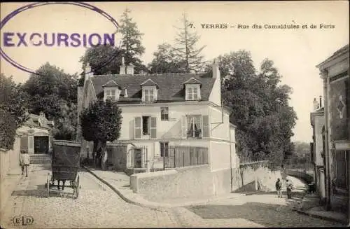 Ak Yerres Essonne, Rue des Camaldules et de Paris