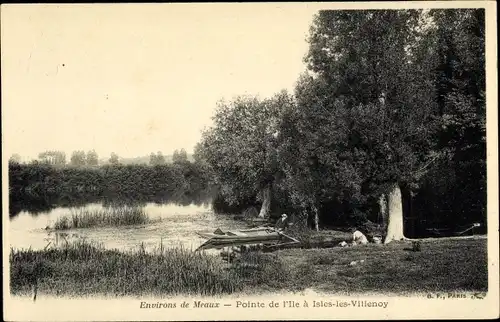 Ak Isles les Villenoy Seine et Marne, Pointe de l'Ile, bateau à rames