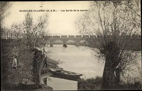 Ak Isles les Villenoy Seine et Marne, Les bords de la marne