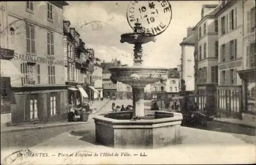 Ak Mantes Yvelines, Place et Fontaine de l´Hôtel de Ville