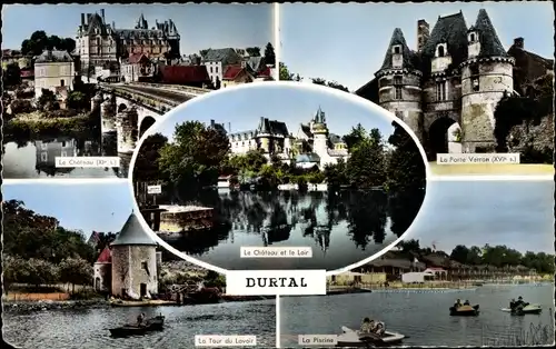 Ak Durtal Maine et Loire, Le Chateau, La Tour du Lavoir, La Piscine, La Porte Verron