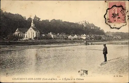 Ak Chaumont sur Loire Loir-et-Cher, L´Eglise et le Château