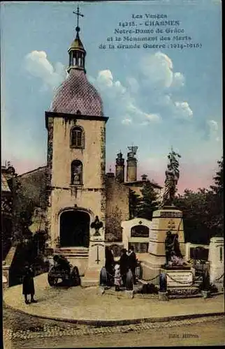 Ak Charmes Vosges, Notre Dame de Grâce et le Monument des Morts 1914-1918