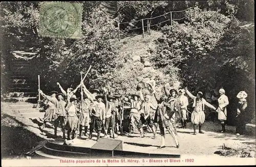 Ak La Mothe Saint Héray Deux Sèvres, Théâtre Populaire, Blanc et Bleus, 1902