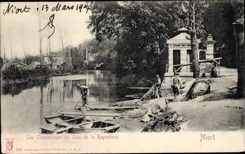 Ak Niort Deux Sèvres, Les Chamoseurs au Quai de la Regratterie